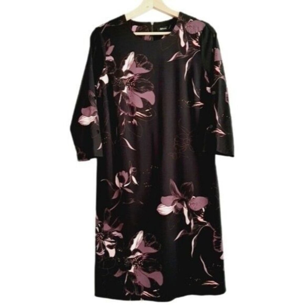 REITMANS Dress Floral 3/4 Sleeve Black & Purple Sz S